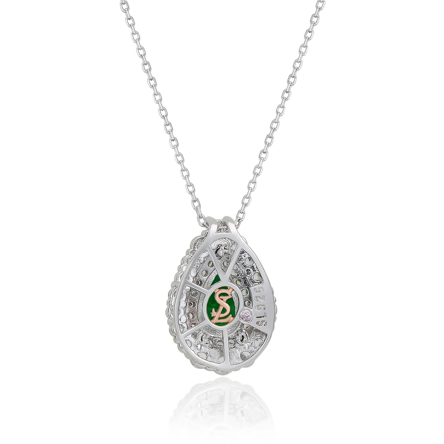 Suzy Levian Sterling Silver Pear Shape Green & White Cubic Zirconia Pendant Necklace