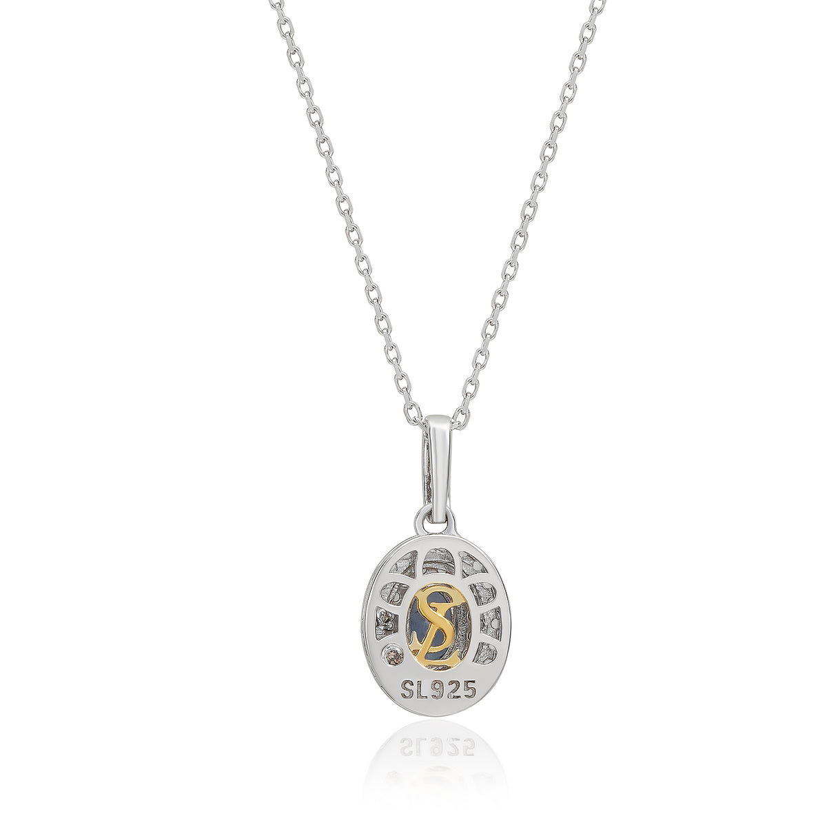 Suzy Levian Sterling Silver Blue Sapphire & Created White Sapphire Double Halo Pendant Necklace