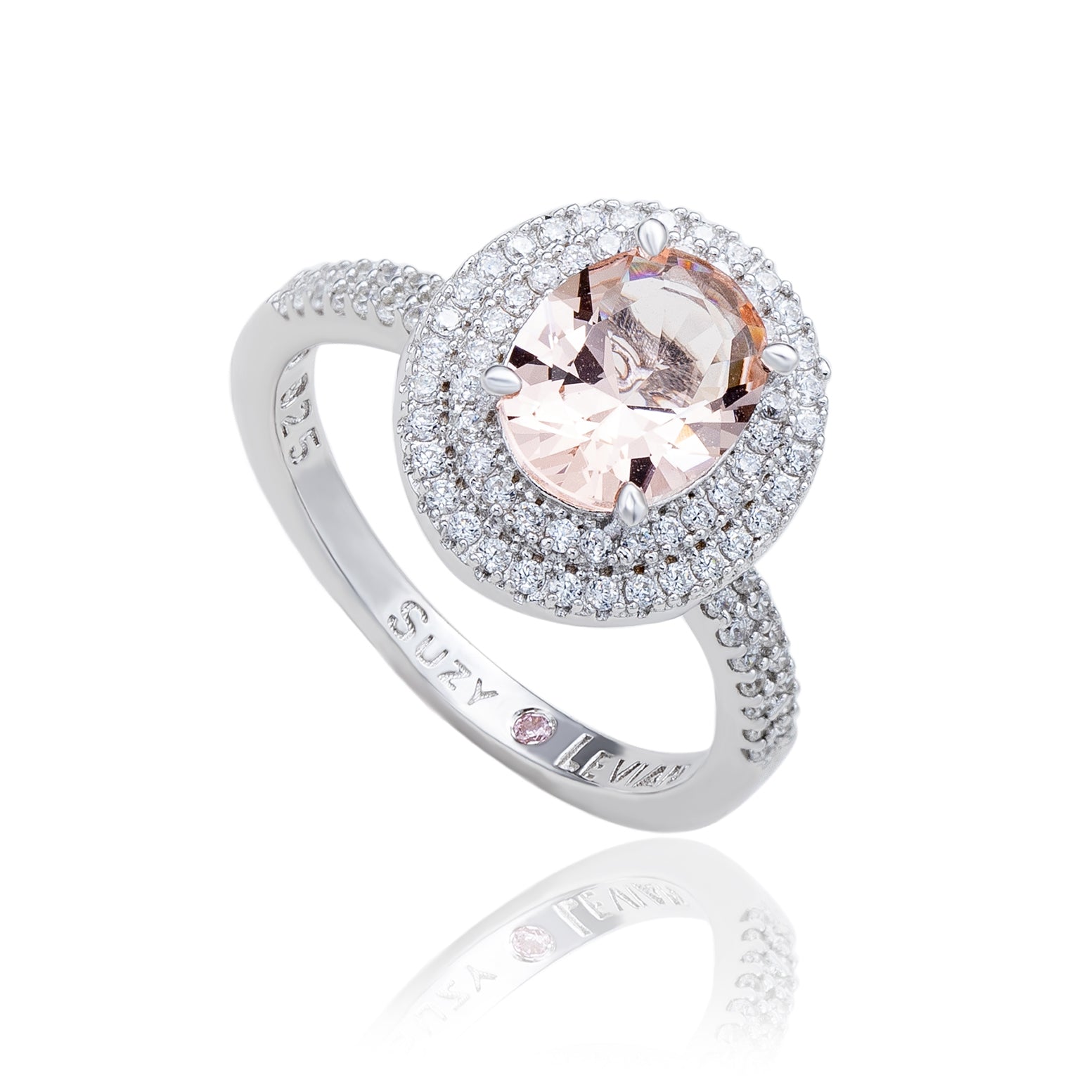 Suzy Levian Sterling Silver Pink Morganite Oval Cubic Zirconia