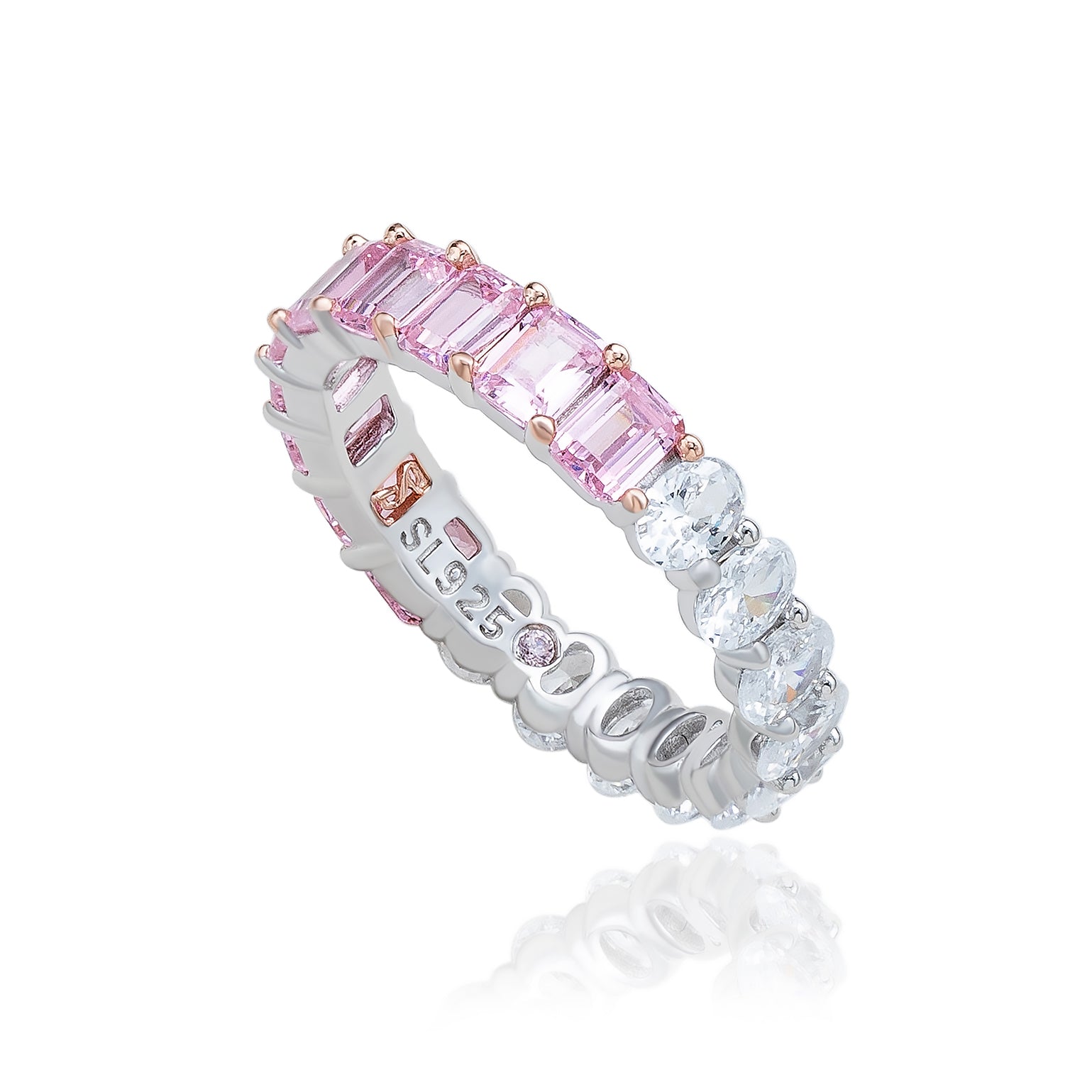 Suzy Levian Sterling Silver Half & Half Pink Emerald Cut White