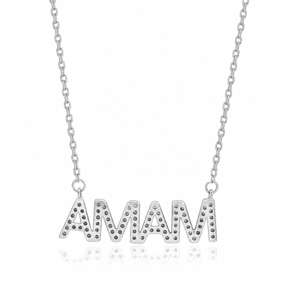 Suzy Levian Sterling Silver White Cubic Zirconia "MAMA" Necklace