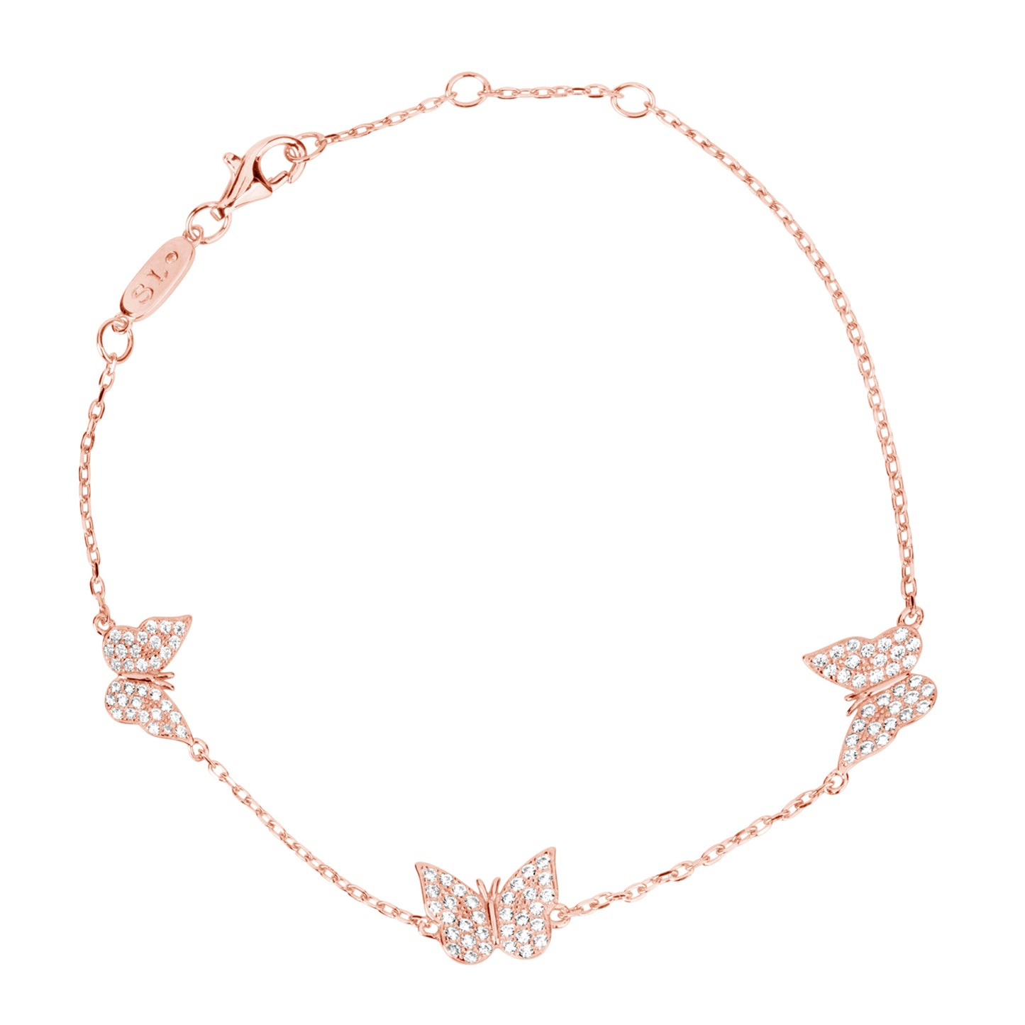 Suzy Levian Rose Sterling Silver White Cubic Zirconia Butterfly Bracelet