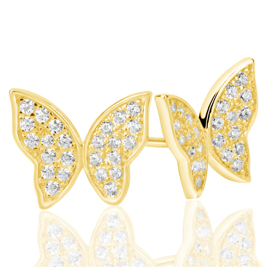 Suzy Levian Yellow Sterling Silver Pave Cubic Zirconia Butterfly Earrings
