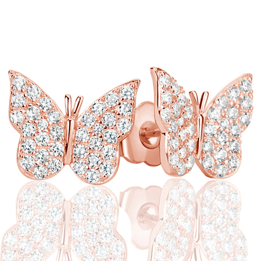 Suzy Levian Rose Sterling Silver Pave Cubic Zirconia Butterfly Earrings