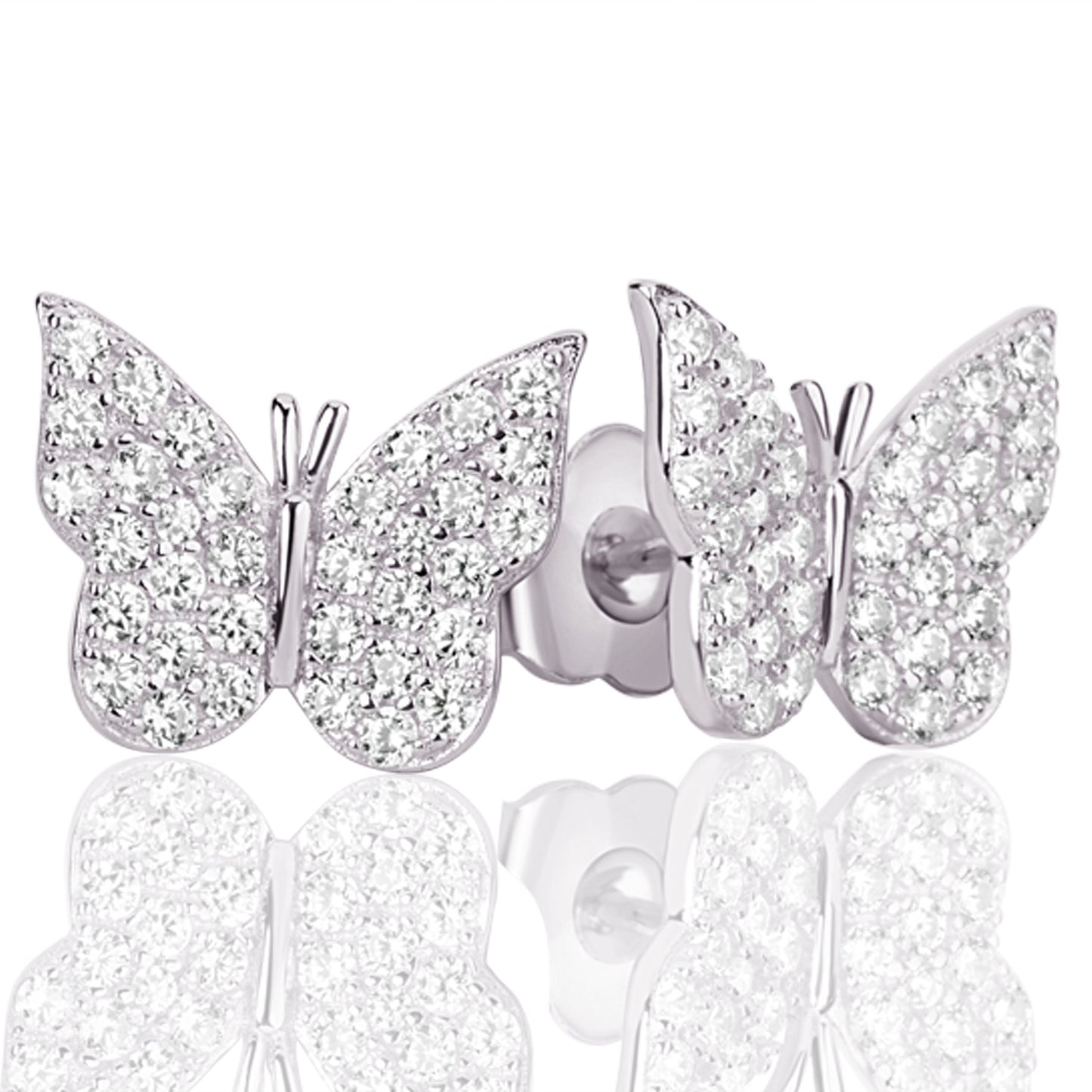 Suzy Levian Sterling Silver Pave Cubic Zirconia Butterfly Earrings