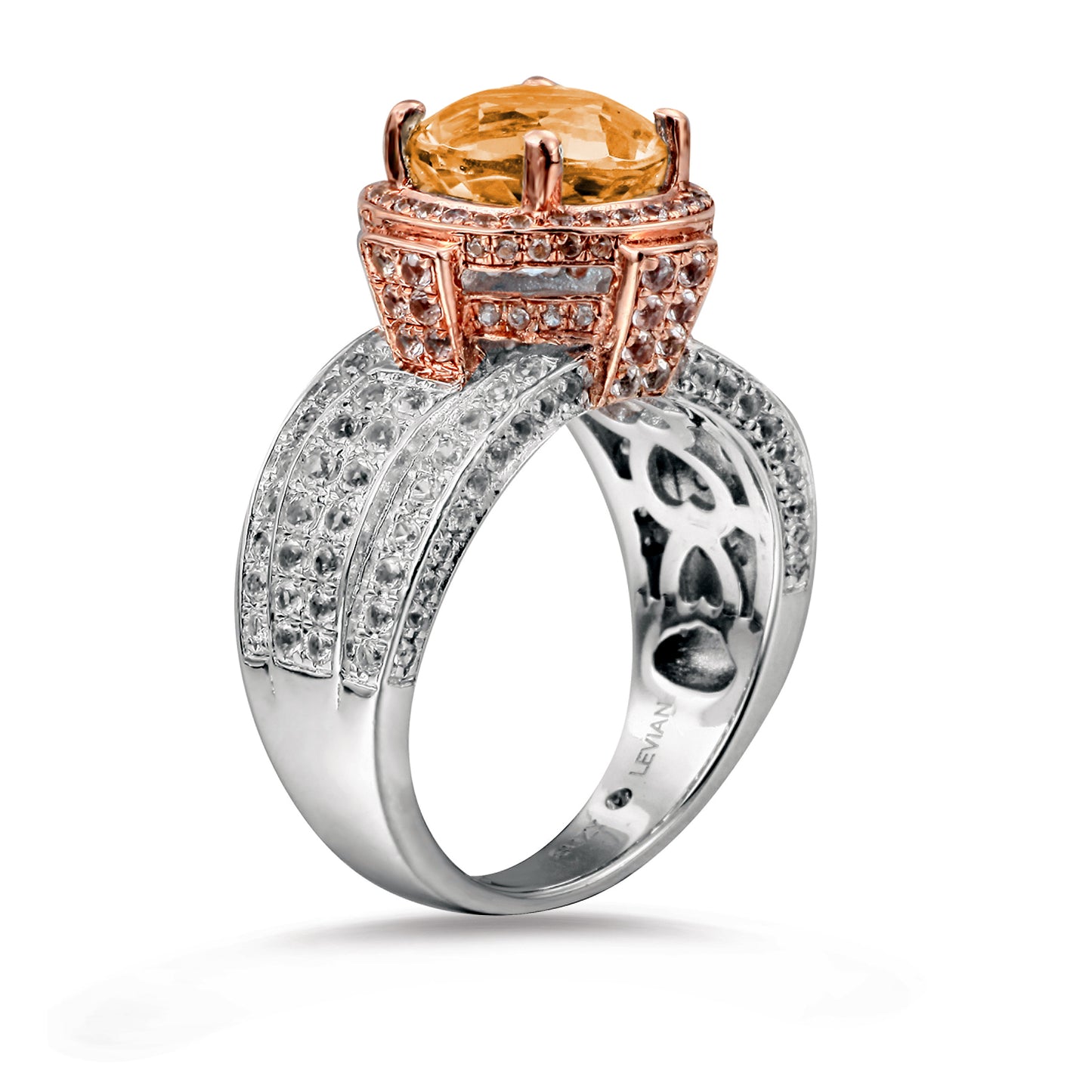 Suzy Levian Two-Tone Sterling Silver Round 5.71 cttw Orange Citrine Ring