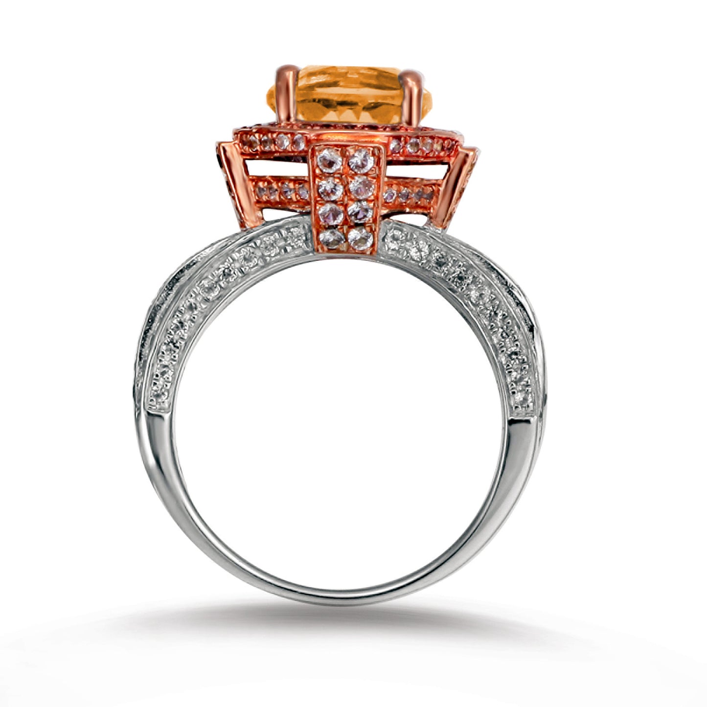 Suzy Levian Two-Tone Sterling Silver Round 5.71 cttw Orange Citrine Ring