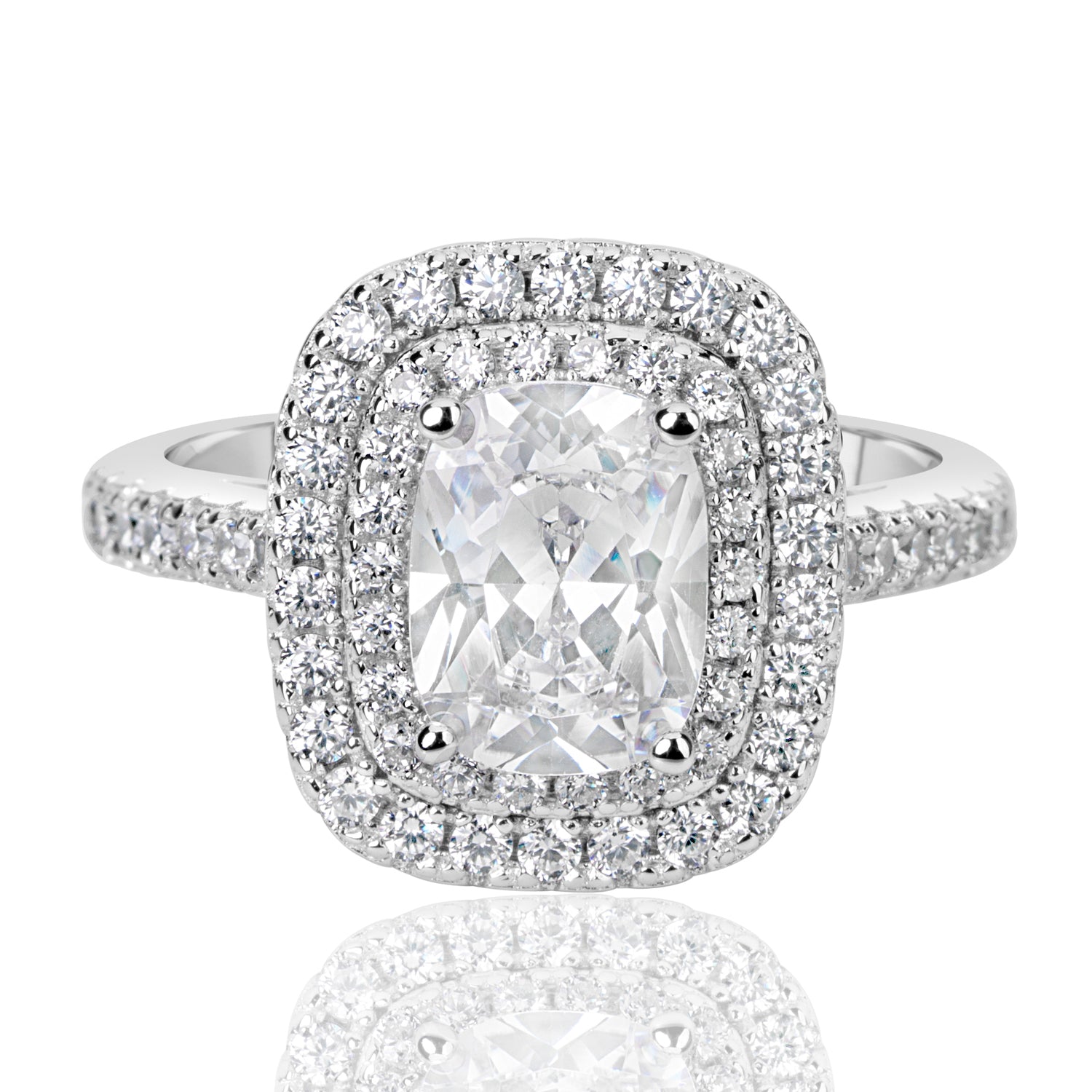 Suzy Levian Sterling Silver Cushion Cut White Cubic Zirconia