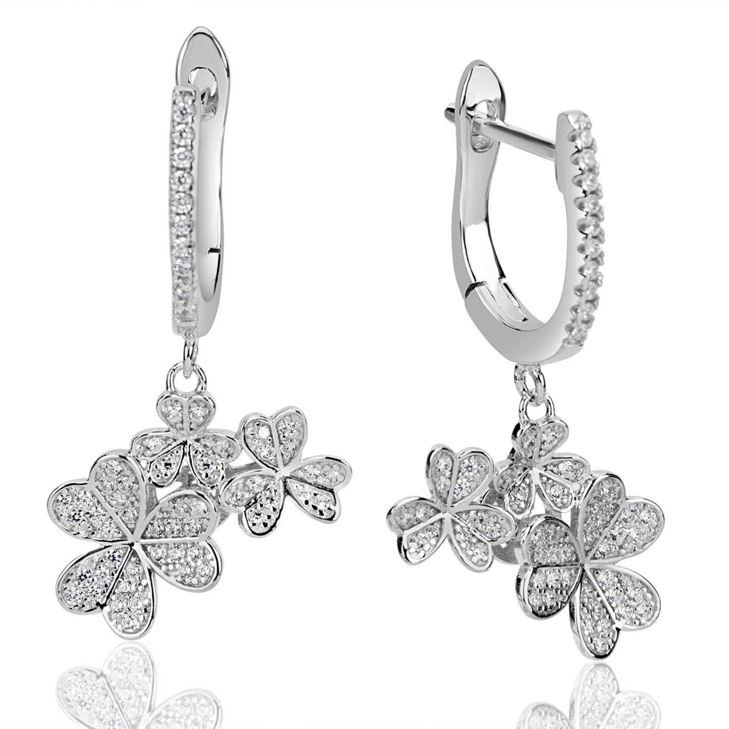 Suzy Levian Sterling Silver White Cubic Zirconia Cluster Flower Earrings