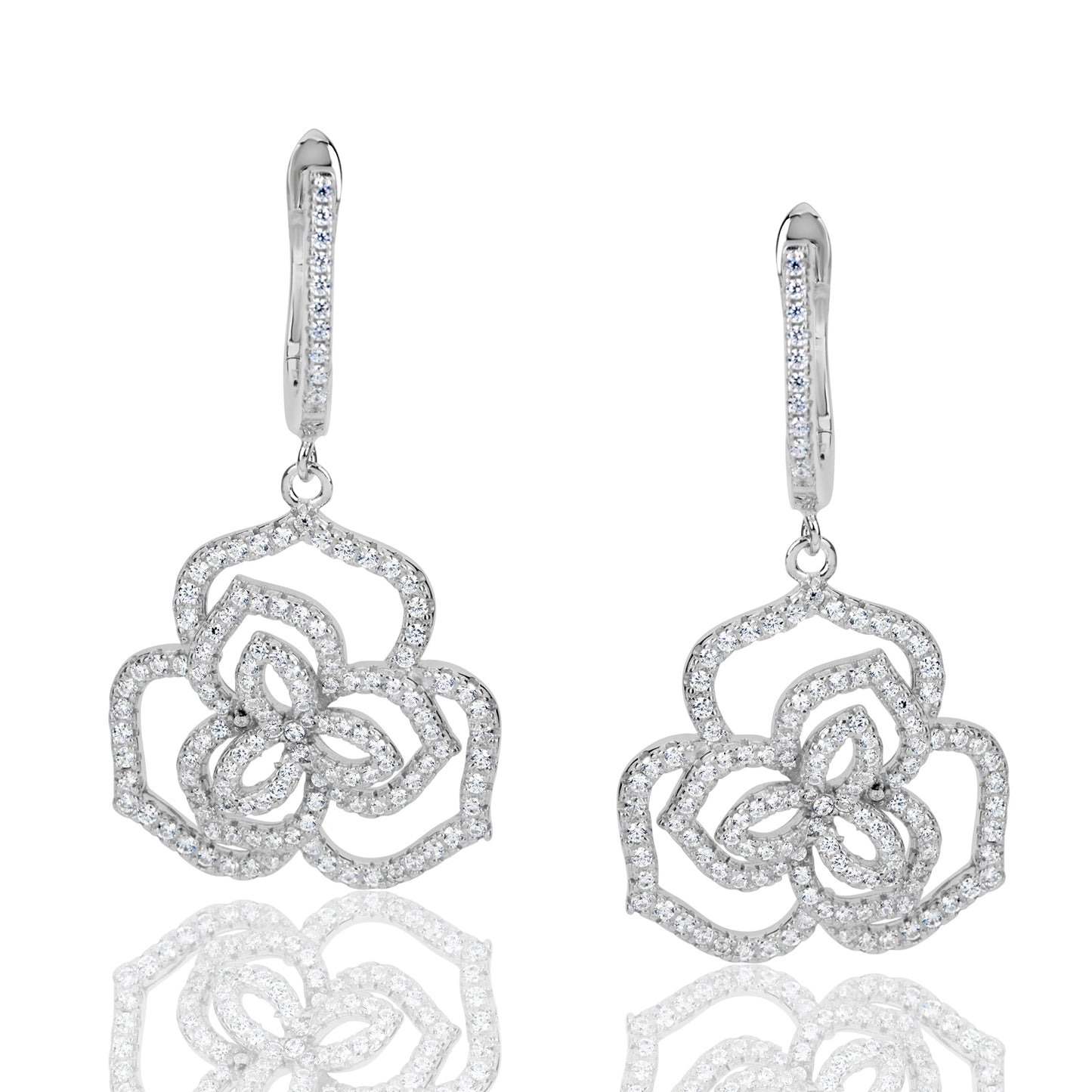 Suzy Levian Sterling Silver White Cubic Zirconia Wild Flower Earrings.