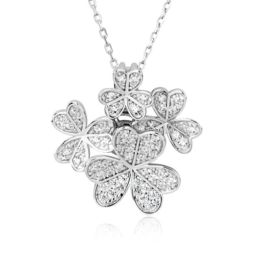 Suzy Levian Sterling Silver White Cubic Zirconia Cluster Flower Pendant Necklace