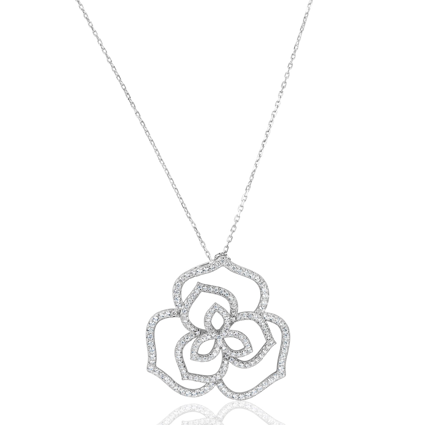 Suzy Levian Sterling Silver White Cubic Zirconia Wild Flower Pendant Necklace.