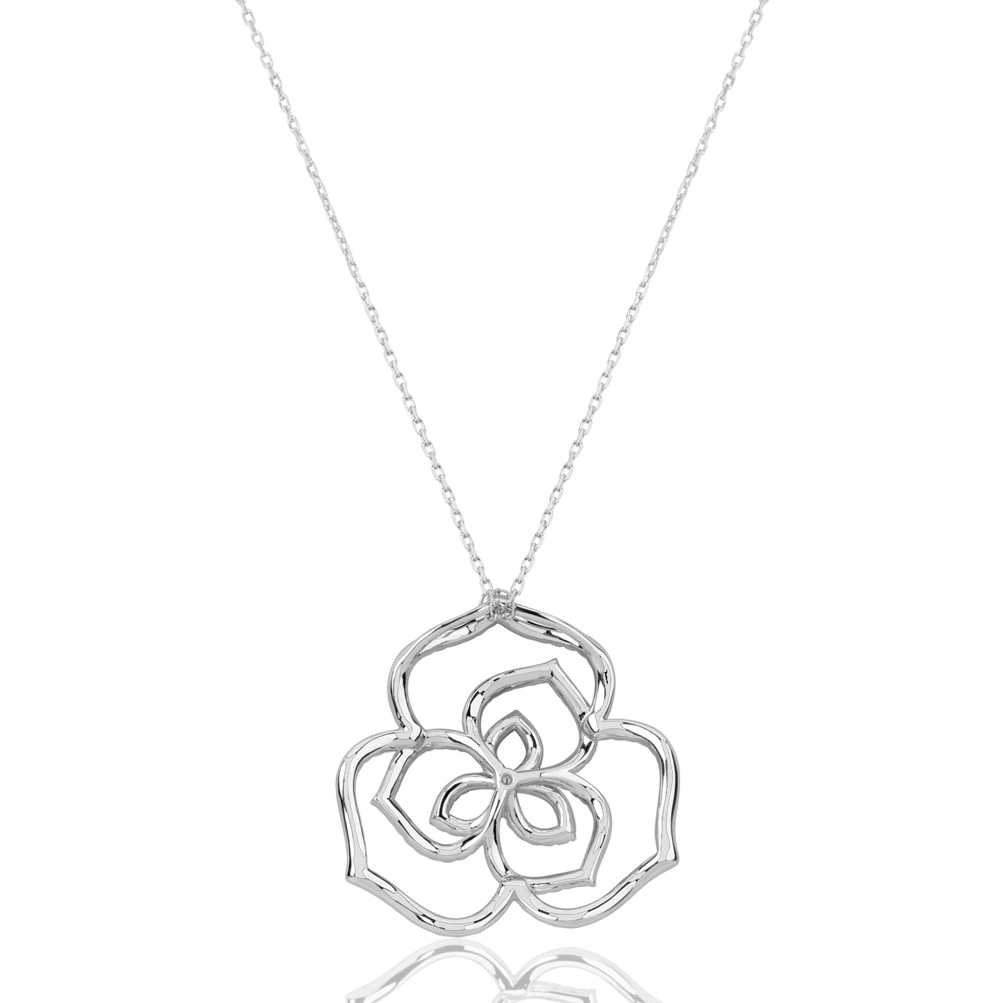 Suzy Levian Sterling Silver White Cubic Zirconia Wild Flower Pendant Necklace.