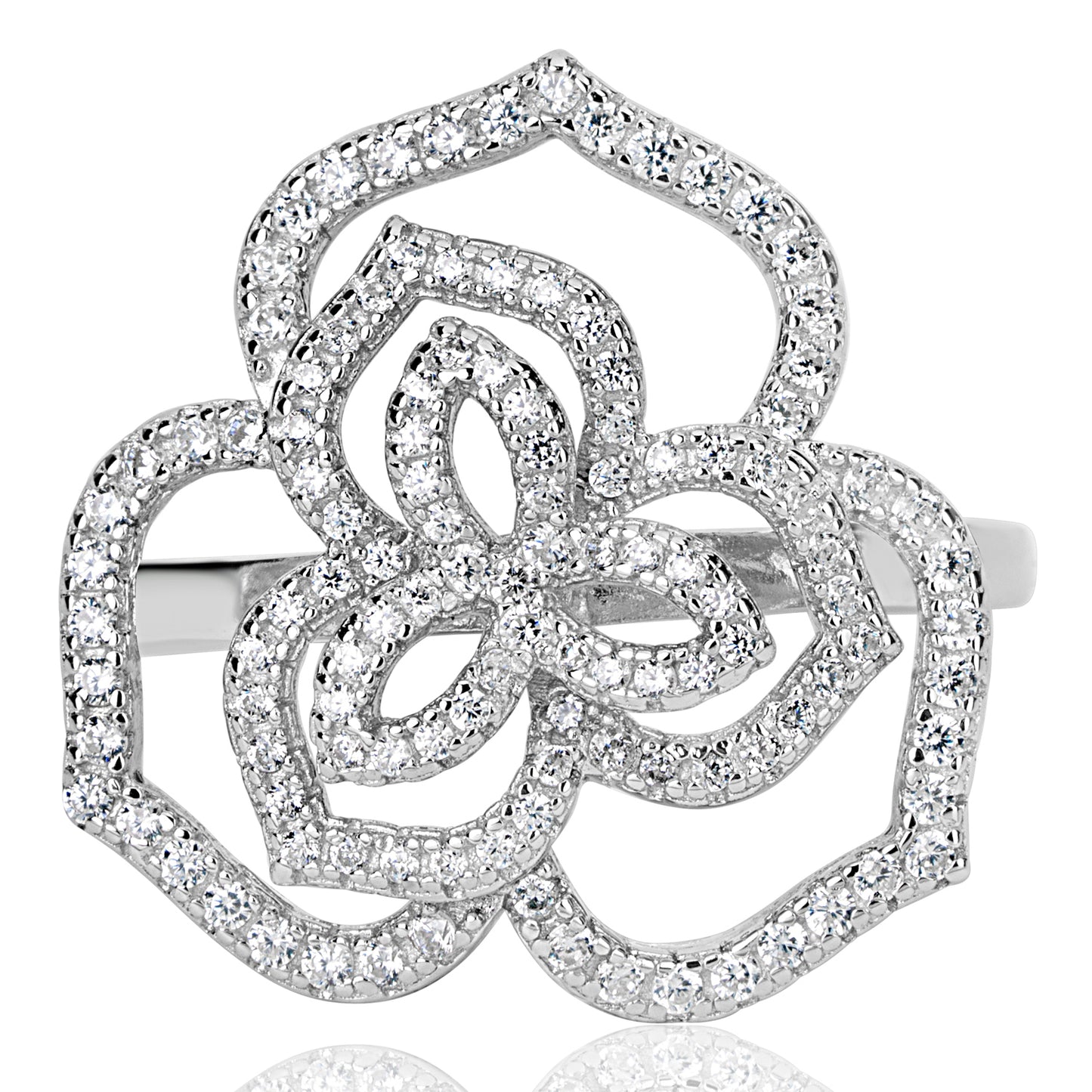 Suzy Levian Sterling Silver White Cubic Zirconia Wild Flower Ring