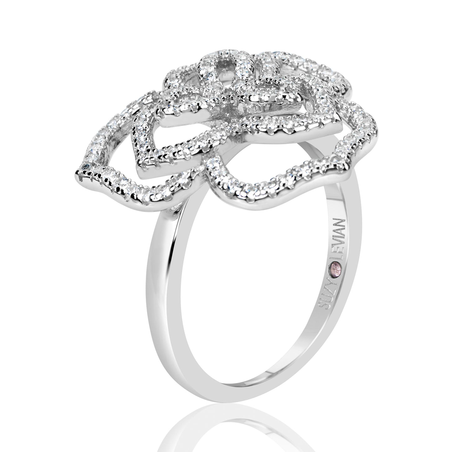 Suzy Levian Sterling Silver White Cubic Zirconia Wild Flower Ring