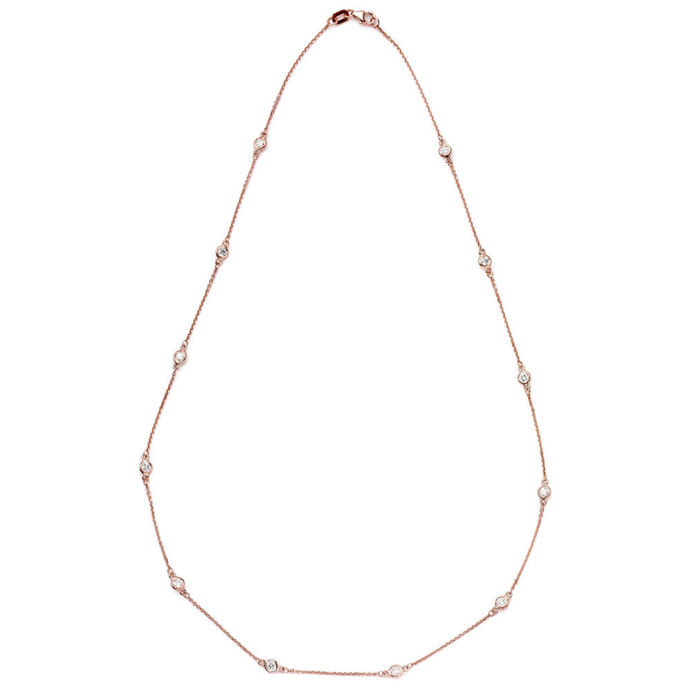 Suzy Levian 14K Rose 4/5 TDW Bezel Diamond Station Necklace