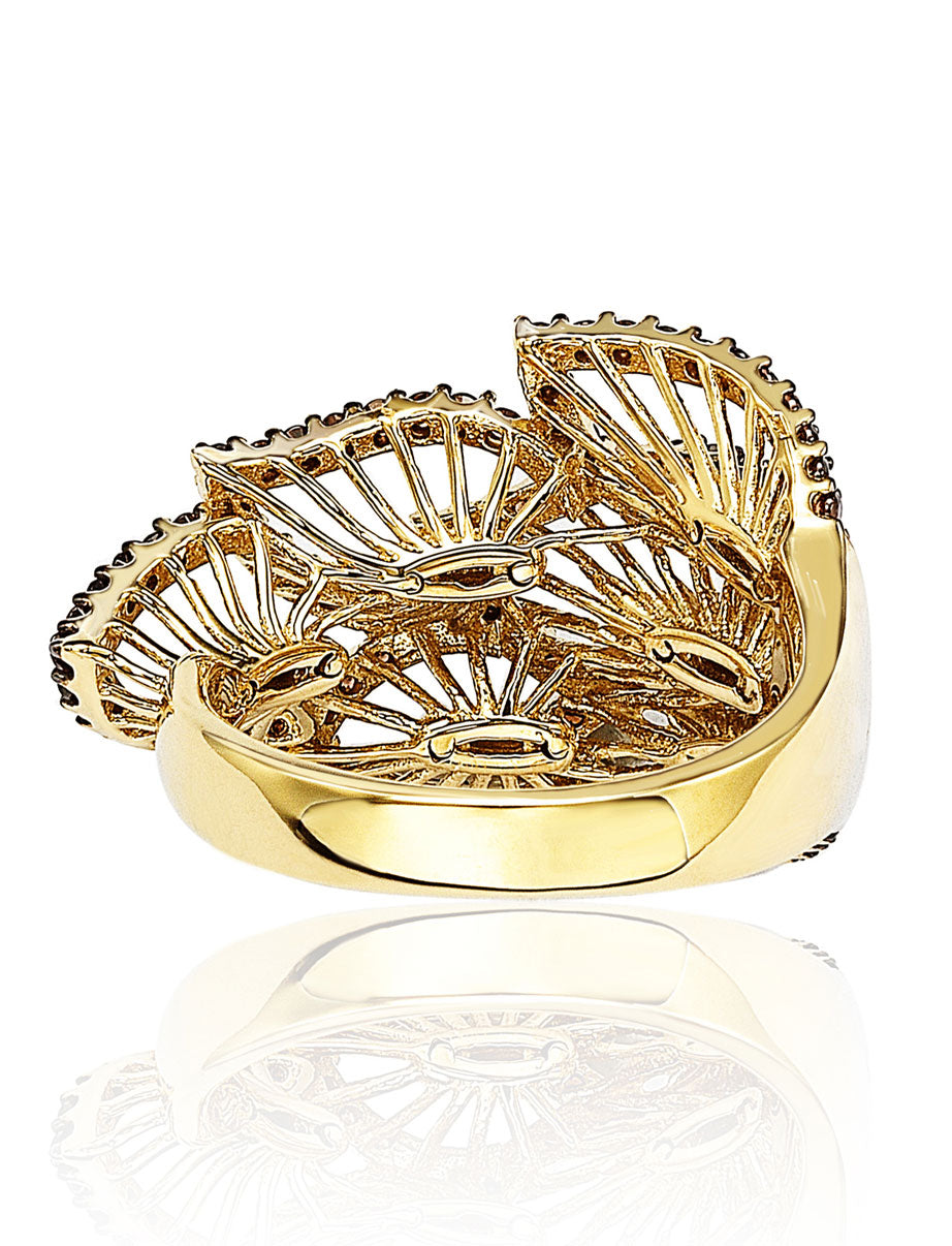Suzy Levian Pave Cubic Zirconia Brown Leaf Sterling Silver Ring
