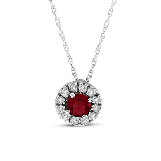 Suzy Levian 14k Gold Round-Cut Red Ruby & Diamond Pave Pendant Necklace