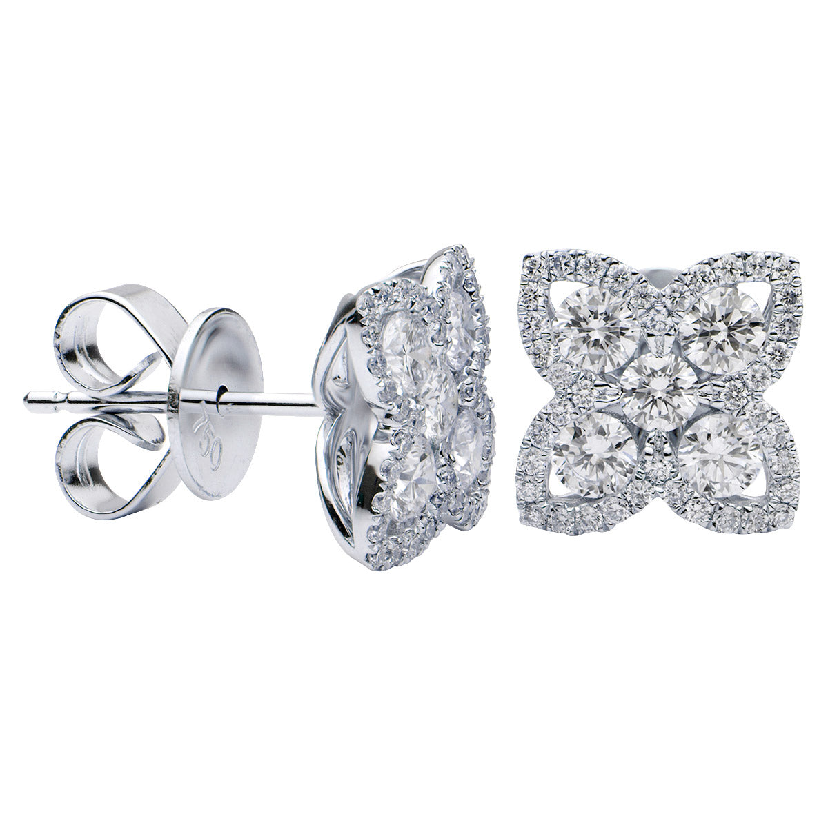 Suzy Levian 18k White Gold & 0.91 TCW Diamond Flower Cluster Stud Earrings