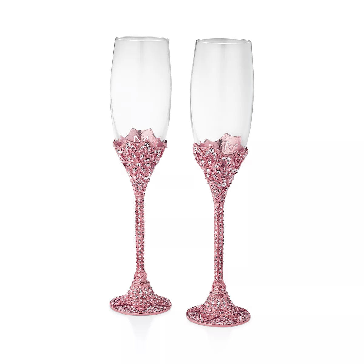 Suzy Levian New York Crystal Encrusted Pink Champagne Flutes - Set of 2