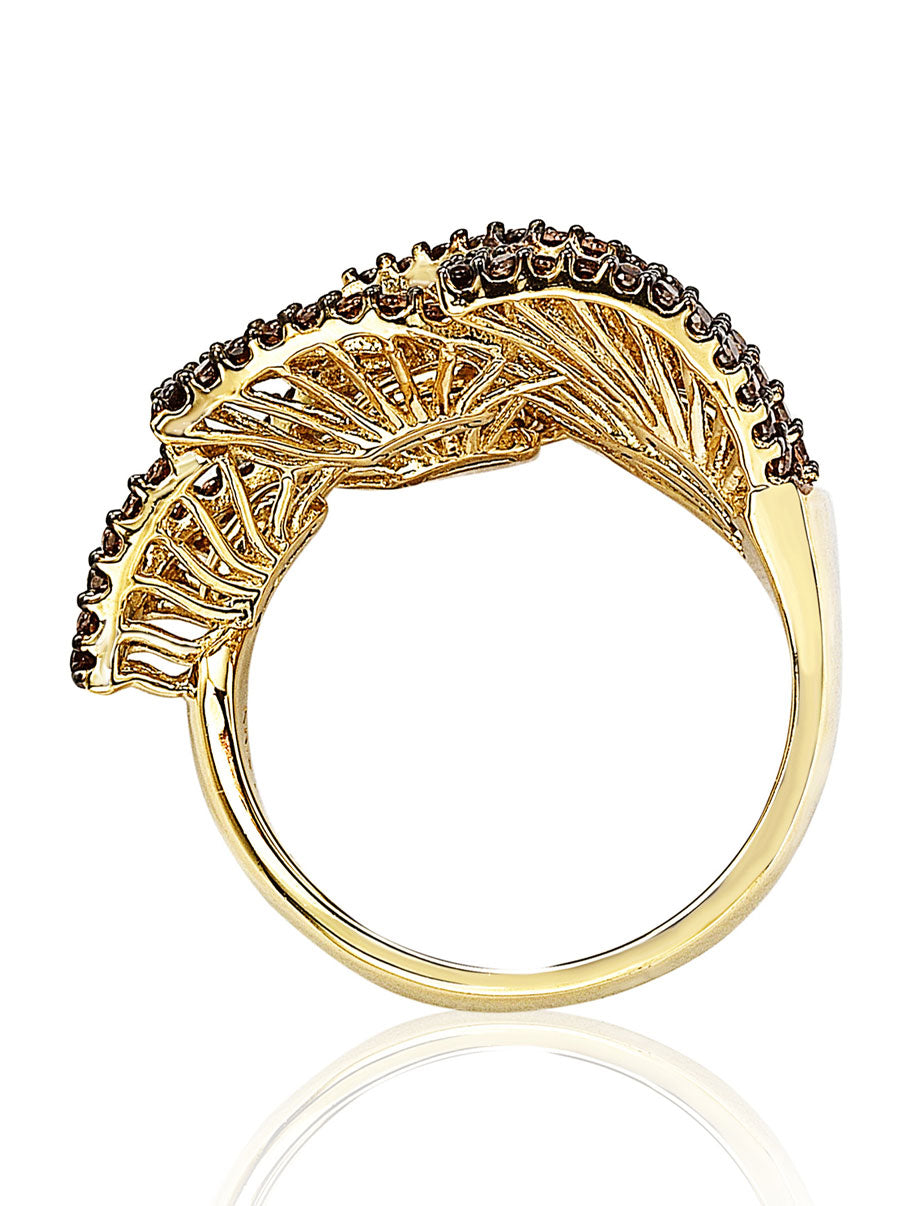 Suzy Levian Pave Cubic Zirconia Brown Leaf Sterling Silver Ring