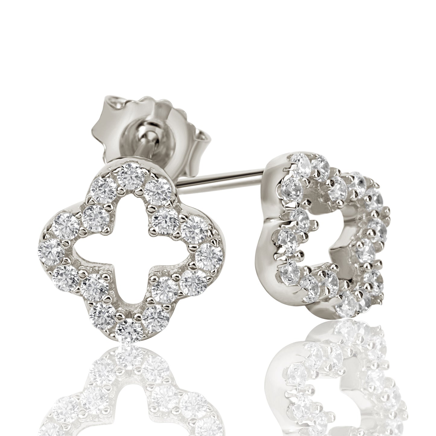 Suzy Levian Cubic Zirconia Sterling Silver Clover Stud Earring