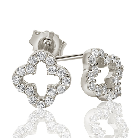 Suzy Levian Cubic Zirconia Sterling Silver Clover Stud Earring