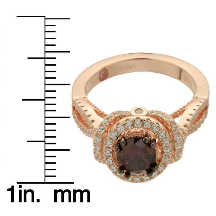 Suzy Levian Rose Sterling Silver Brown Brown and White Cubic Zirconia Engagement Ring