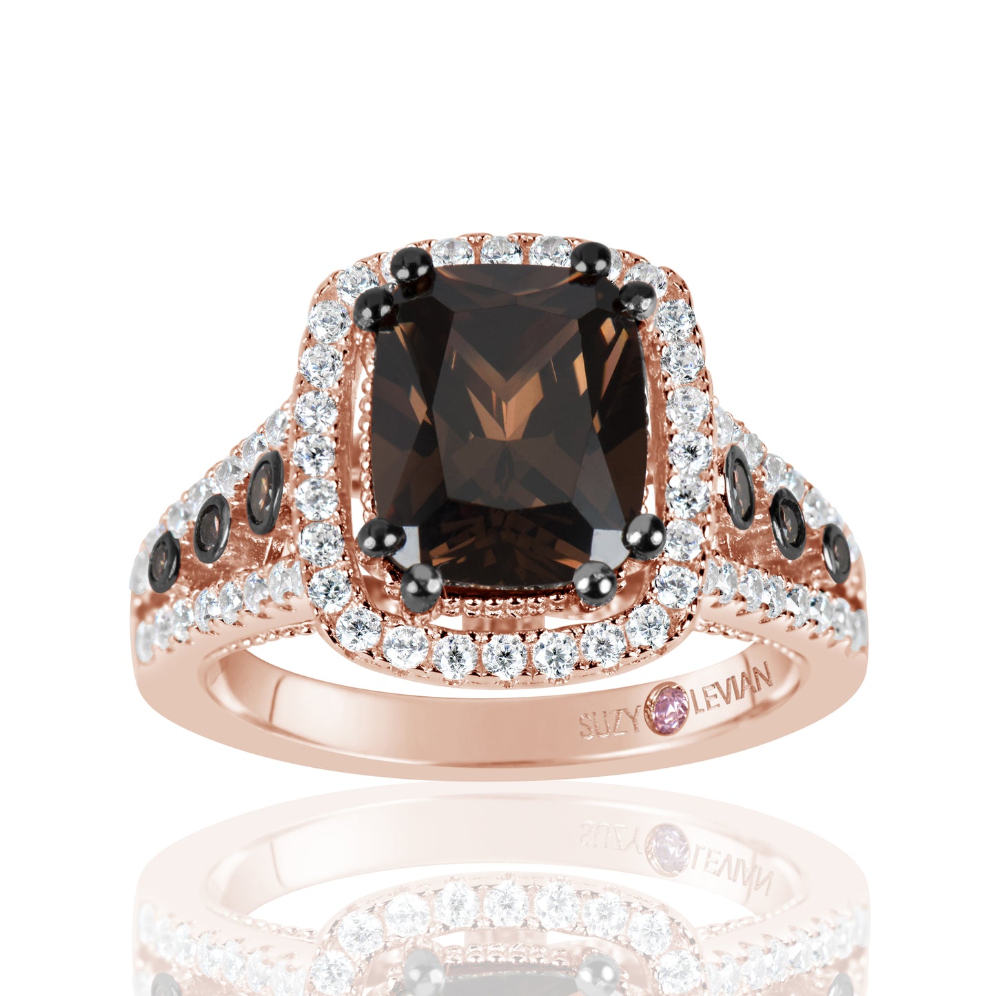 Suzy Levian Rose Sterling Silver Brown Brown and White Cubic Zirconia Engagement Ring