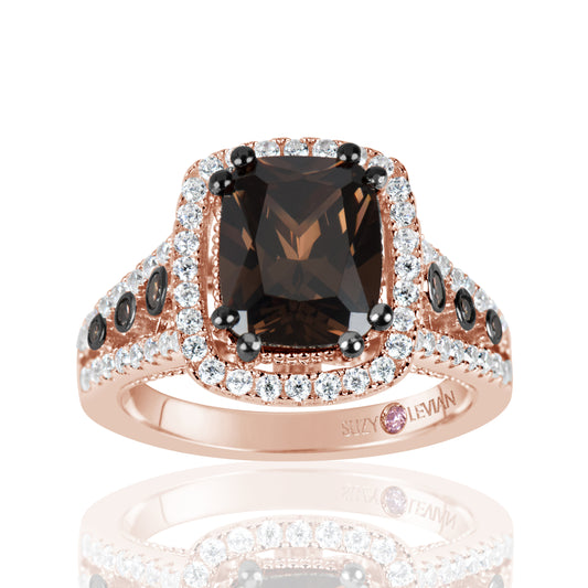 Suzy Levian Rose Sterling Silver Brown Brown and White Cubic Zirconia Engagement Ring