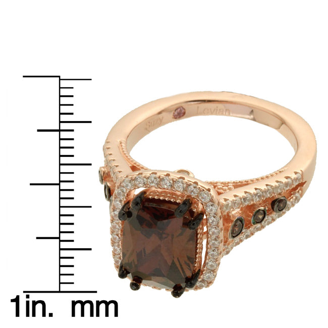 Suzy Levian Rose Sterling Silver Brown Brown and White Cubic Zirconia Engagement Ring