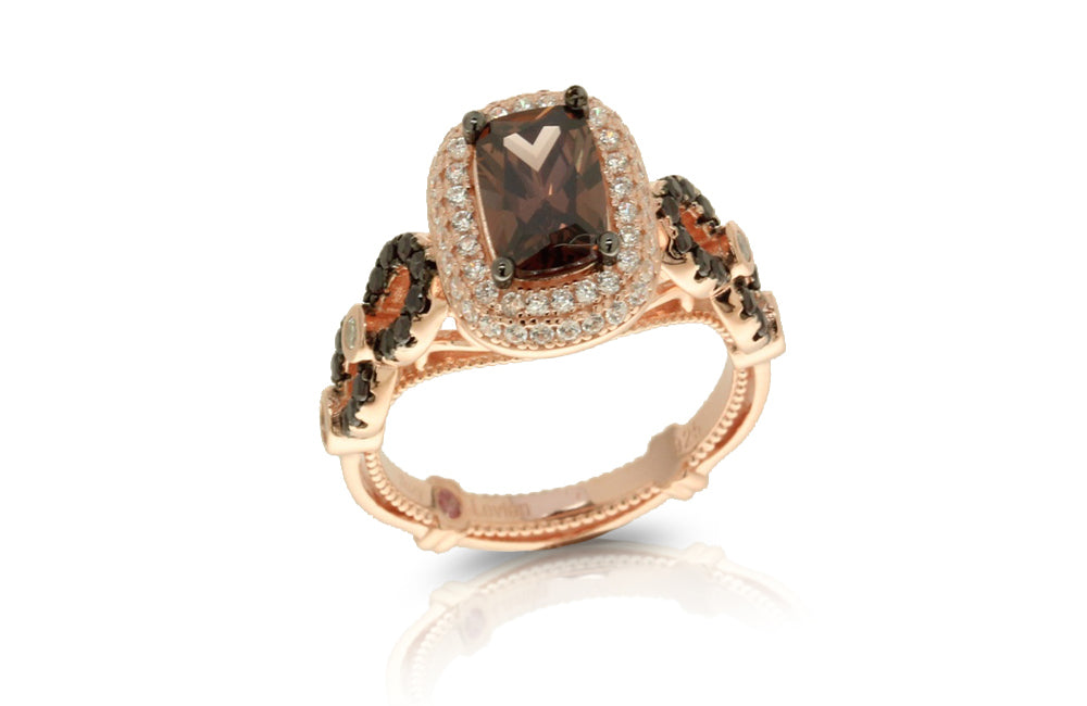 Suzy Levian Rose Sterling Silver Brown Brown and White Cubic Zirconia Engagement Ring