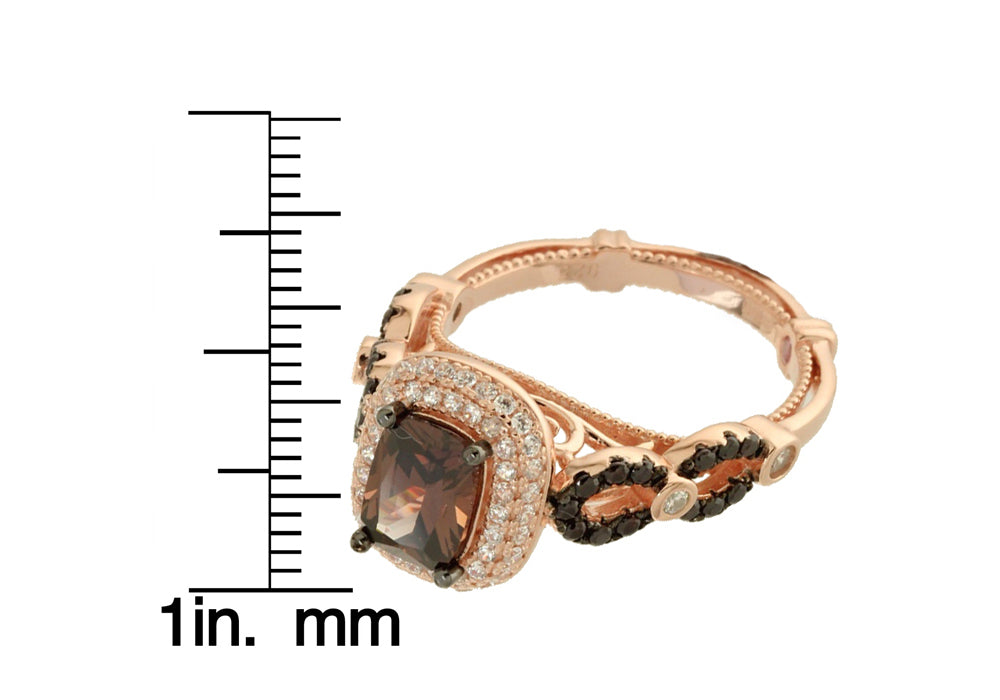 Suzy Levian Rose Sterling Silver Brown Brown and White Cubic Zirconia Engagement Ring