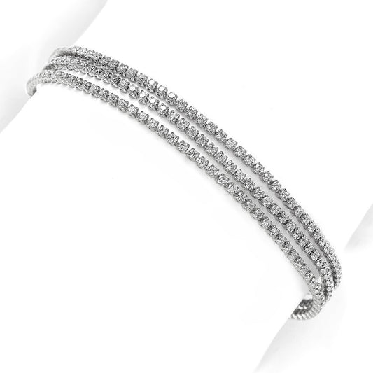 Suzy Levian White Sterling Silver 3 Strand Cubic Zirconia Bracelet