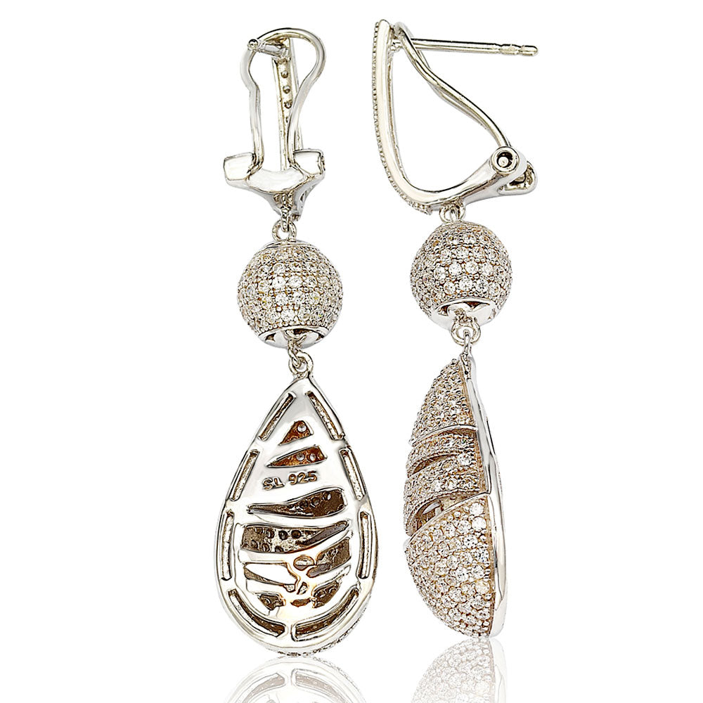 Suzy Levian Cubic Zirconia Sterling Silver Dangle Drop Earrings