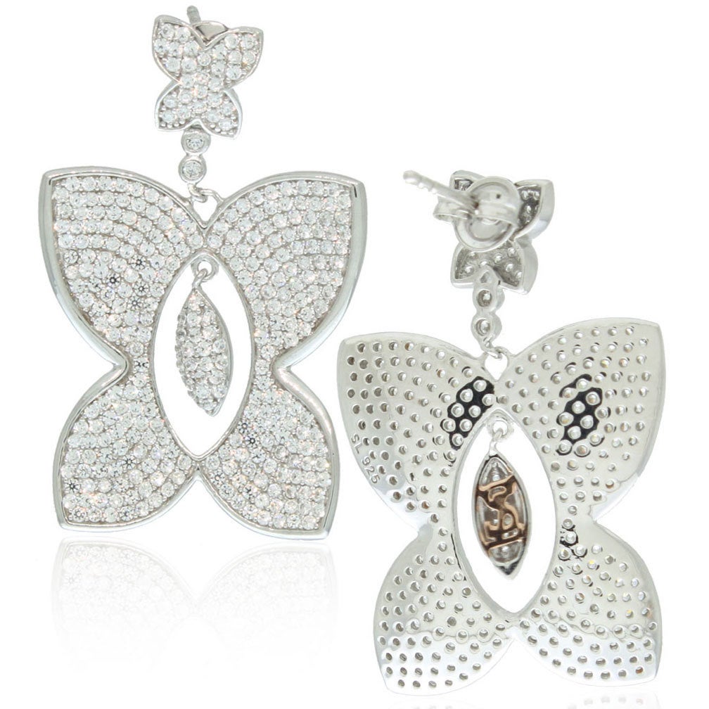 Suzy Levian Cubic Zirconia Sterling Silver Butterfly Dangle Drop Earrings