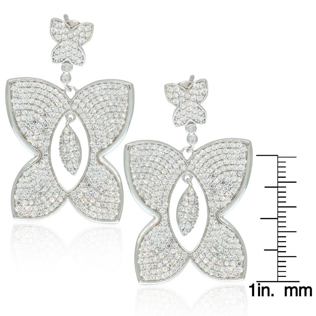 Suzy Levian Cubic Zirconia Sterling Silver Butterfly Dangle Drop Earrings
