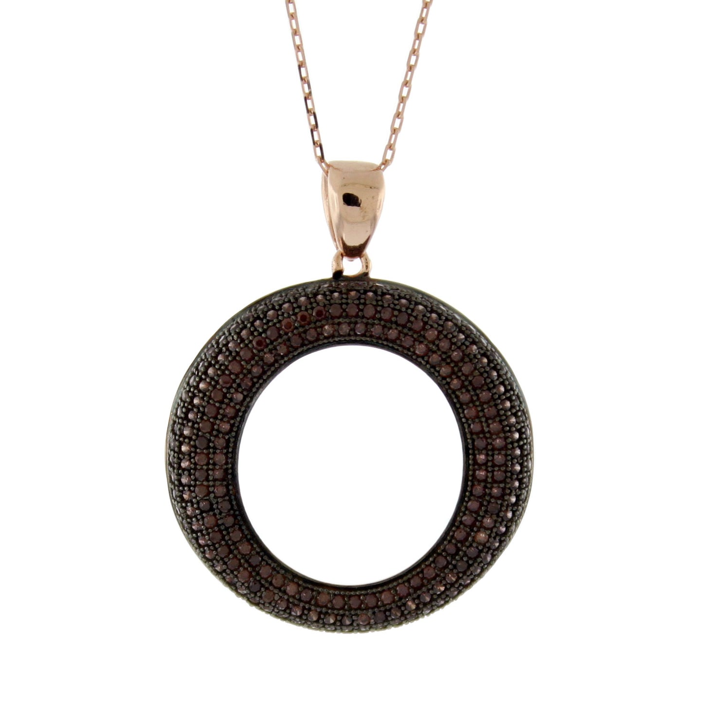 Suzy Levian Brown Cubic Zirconia Gemstone Pave Set in Sterling Silver Pendant