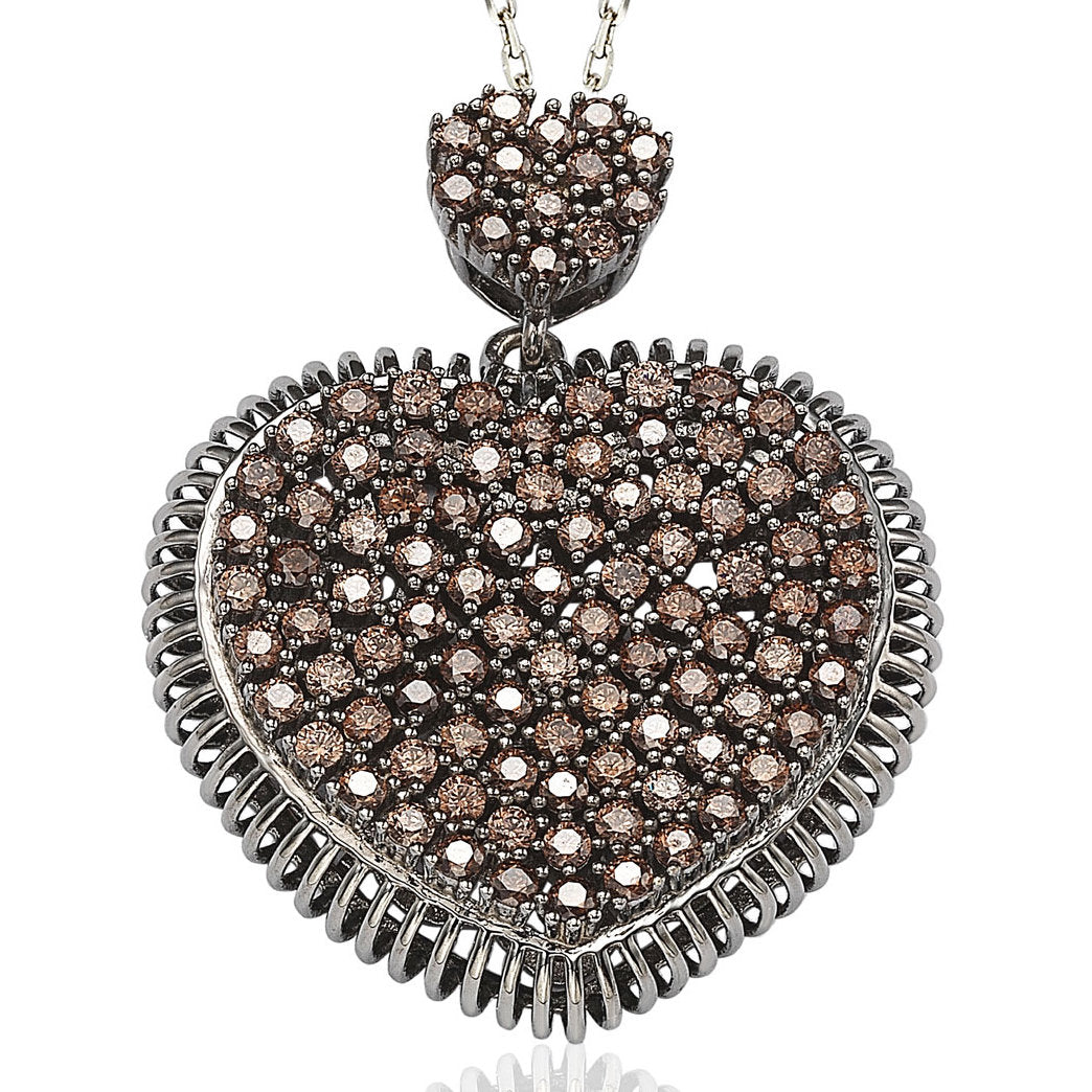 Suzy Levian Brown Pave Cubic Zirconia Sterling Silver Chocolate Heart Pendant