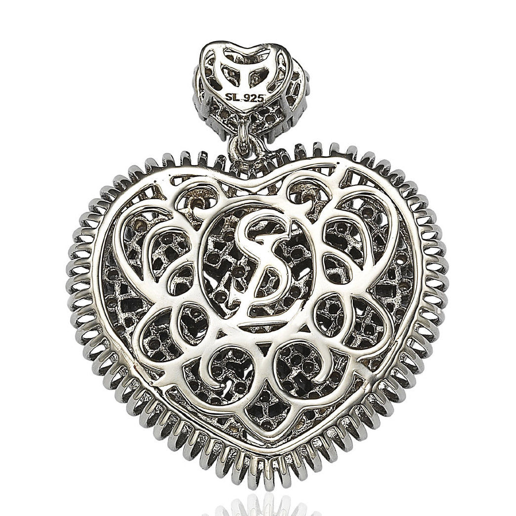 Suzy Levian Brown Pave Cubic Zirconia Sterling Silver Chocolate Heart Pendant