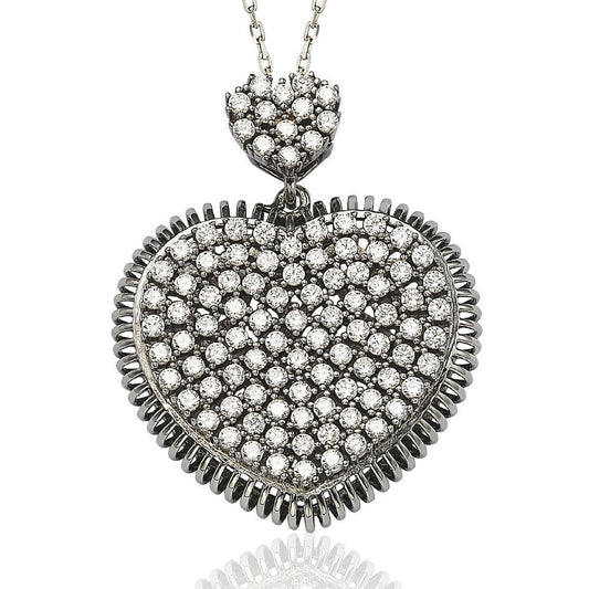 Suzy Levian White Pave Cubic Zirconia Sterling Silver Heart Pendant