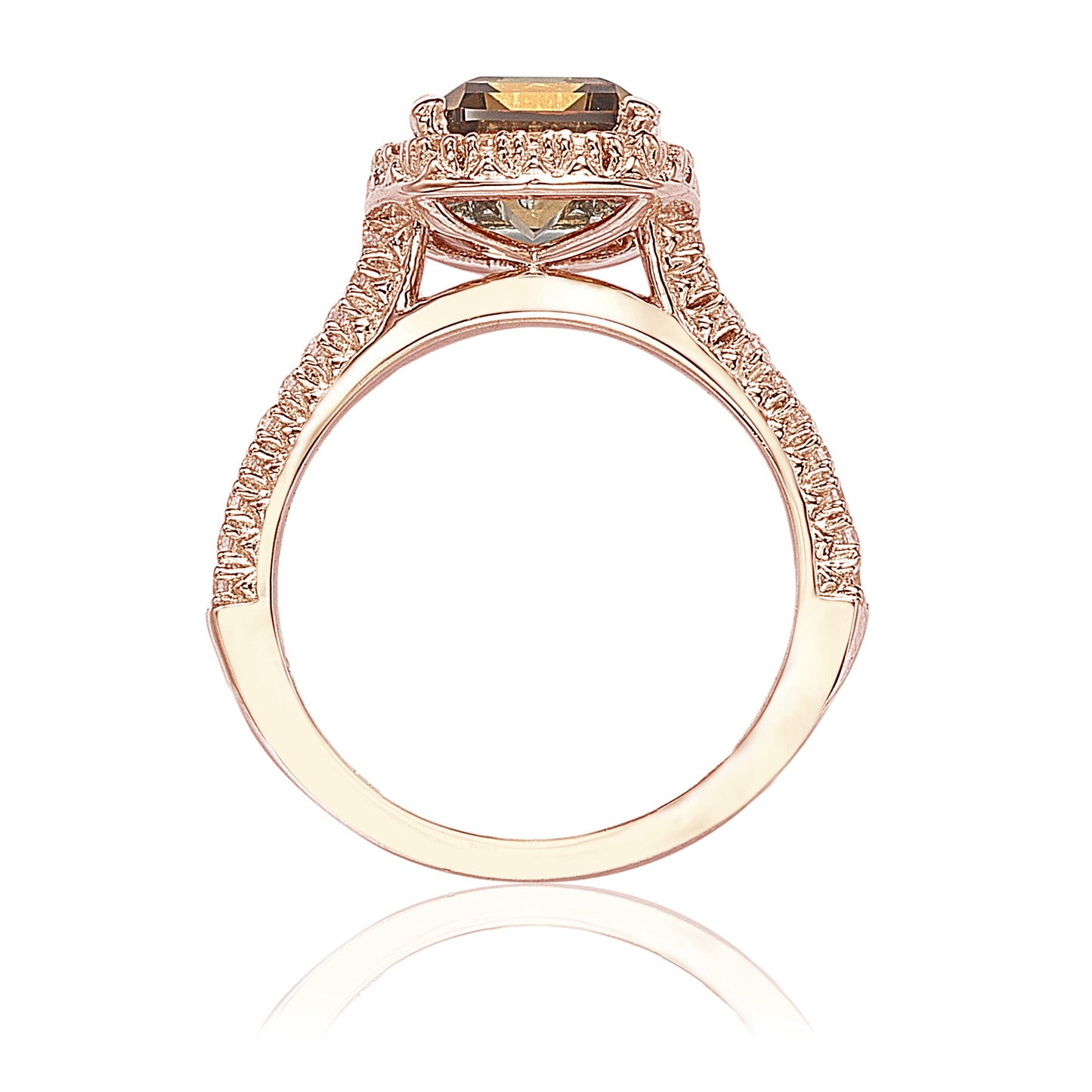 Suzy Levian Bridal Brown Cubic Zirconia with Halo Rose Sterling Silver Ring