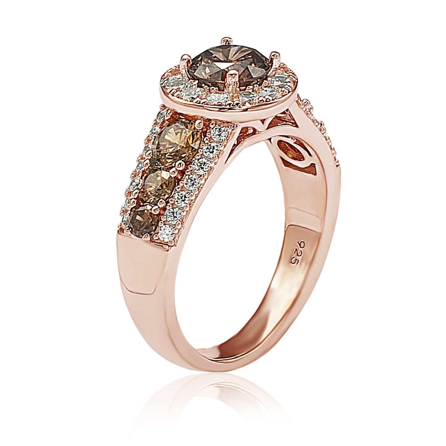 Suzy Levian Bridal Rose Sterling Silver Brown and White Cubic Zirconia Engagement Ring