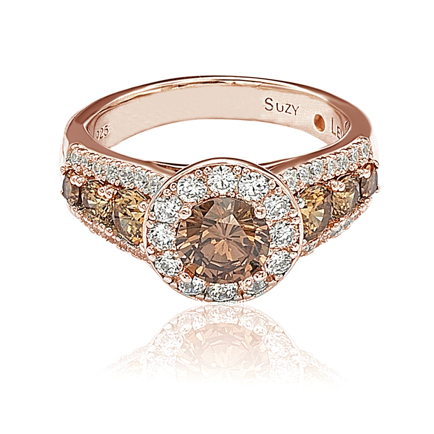 Suzy Levian Bridal Rose Sterling Silver Brown and White Cubic Zirconia Engagement Ring