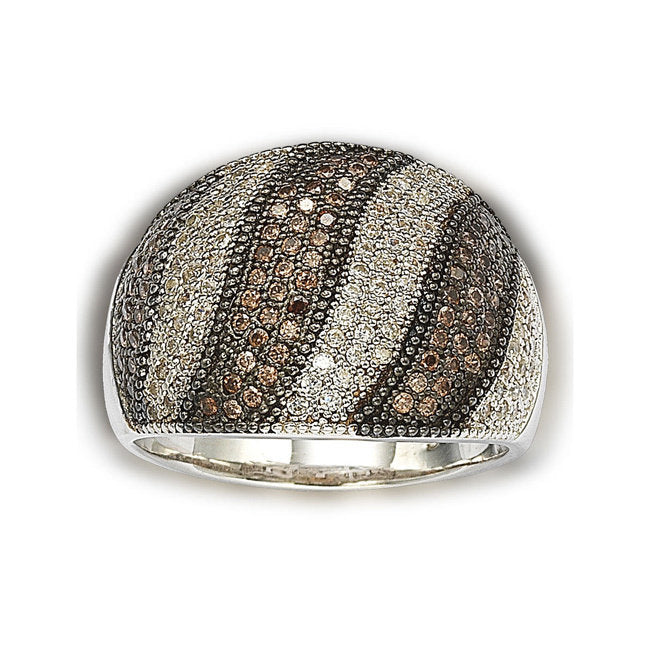 Suzy Levian Sterling Silver White and Brown Cubic Zirconia Ring
