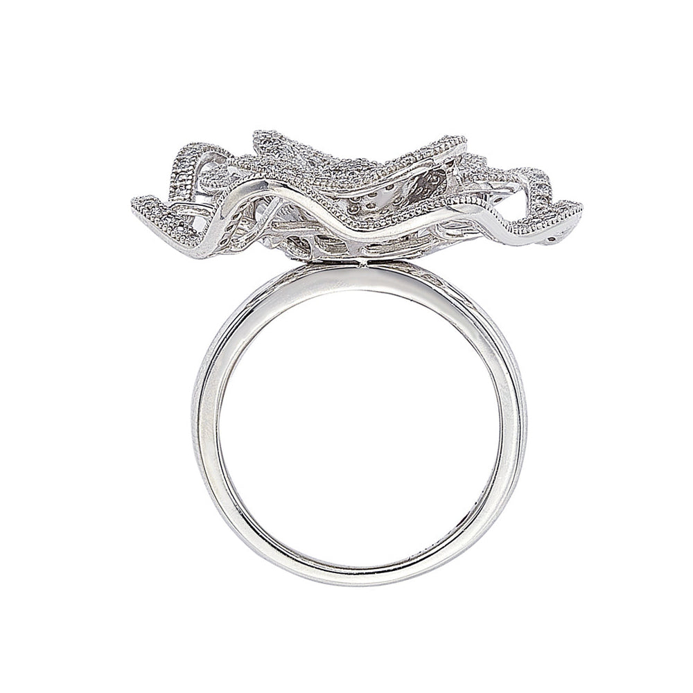 Suzy Levian Micro Pave Sterling Silver Cubic Zirconia Flower Ring