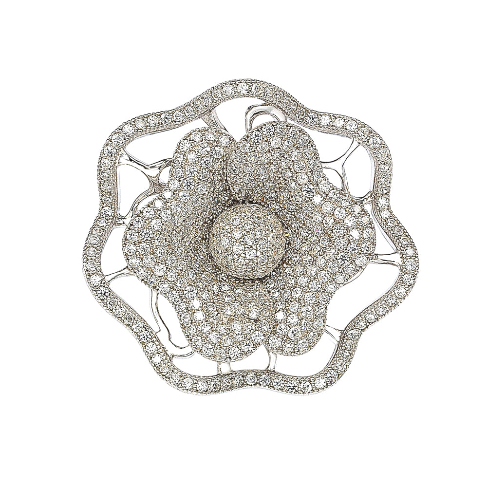 Suzy Levian Micro Pave Sterling Silver Cubic Zirconia Flower Ring