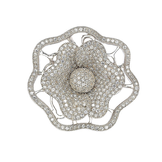 Suzy Levian Micro Pave Sterling Silver Cubic Zirconia Flower Ring