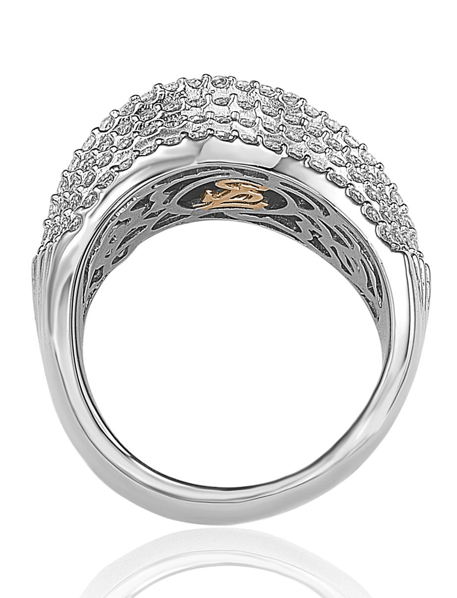 Suzy Levian Pave Cubic Zirconia Sterling Silver Wavy Crossing Ring