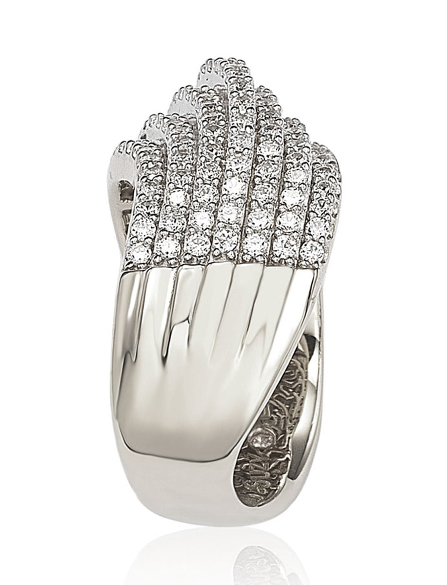 Suzy Levian Pave Cubic Zirconia Sterling Silver Wavy Crossing Ring